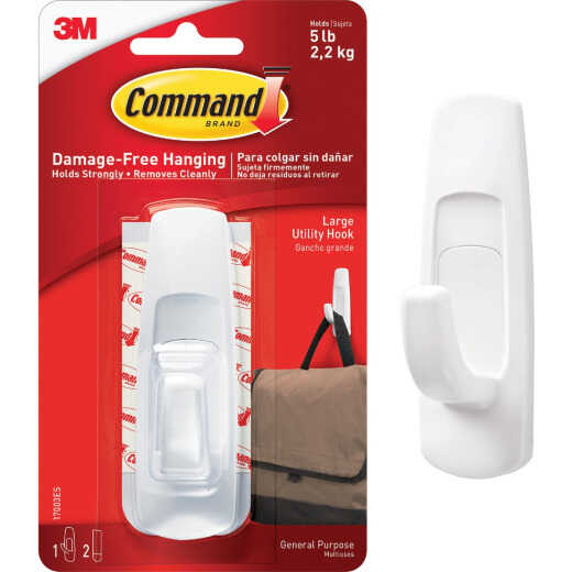 Command Large Hook, White, 1 Hook, 2 Strips